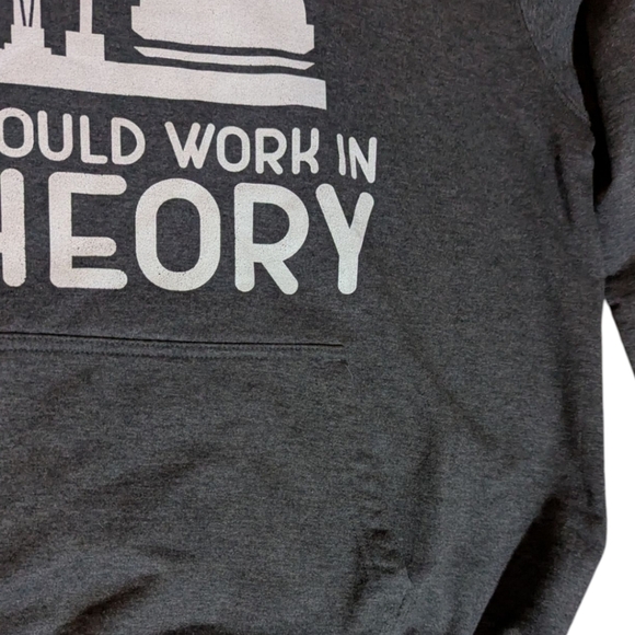 Engineers Fav It Should Work In Theory Gray Fleece Hoodie with Robot Print Sz XL - Picture 4 of 7